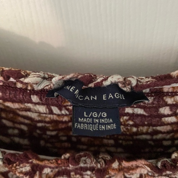 American Eagle Outfitters Brown and Orange Smocked Crop Blouse - Picture 3 of 5